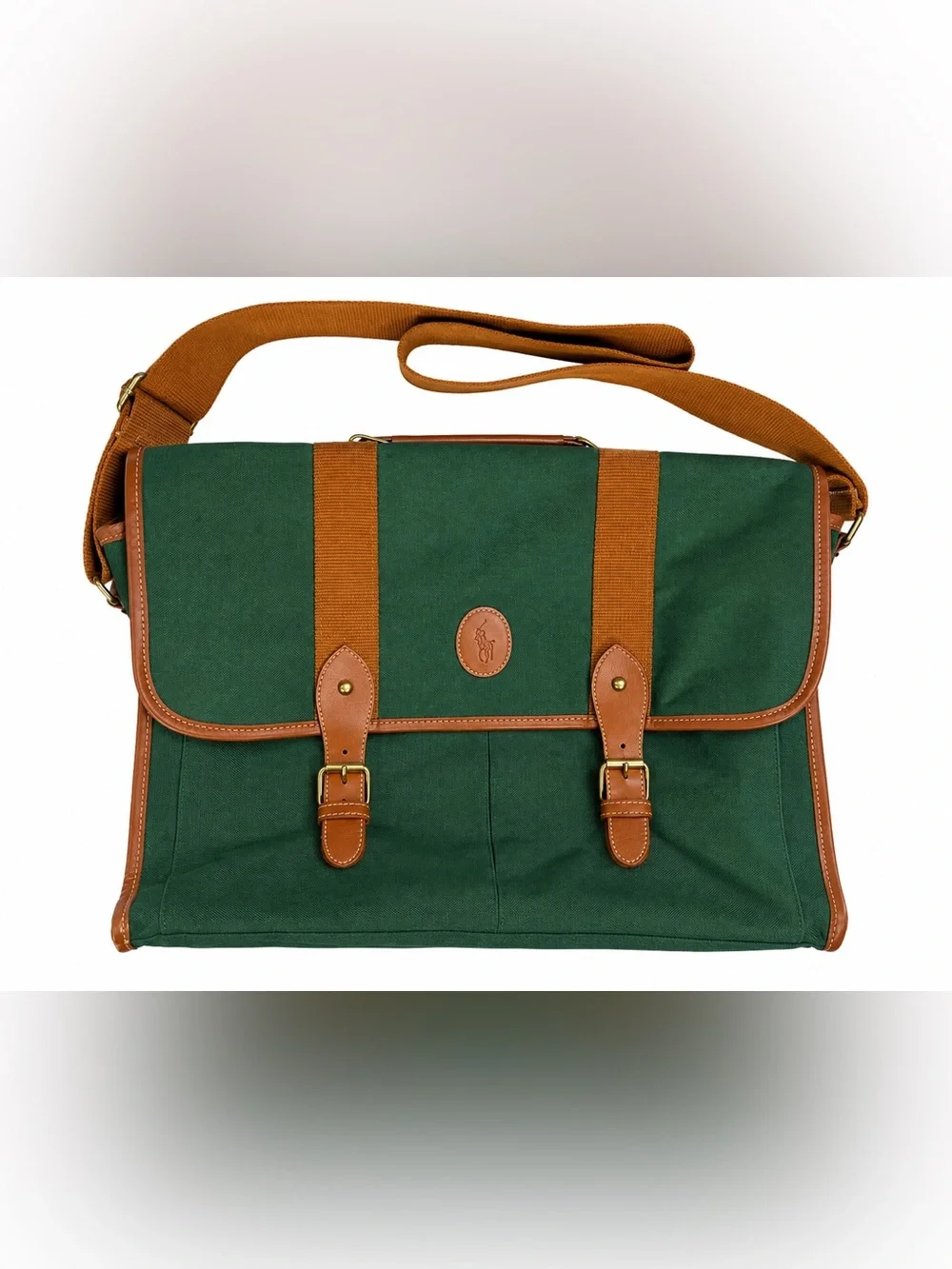 Polo by Ralph Lauren Dark Green Canvas Messenger with Brown Trim